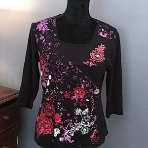 Analogy 100% Cotton Black Embellished Tee